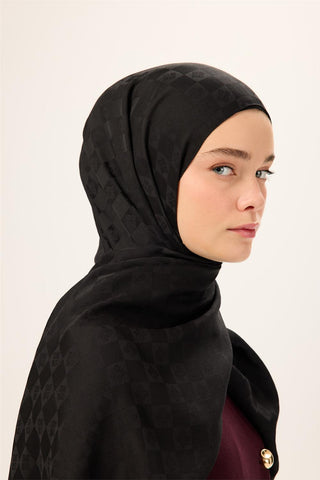 Pamuk Polyester Liva Şal Siyah Düz Tok Duruşlu 90X200