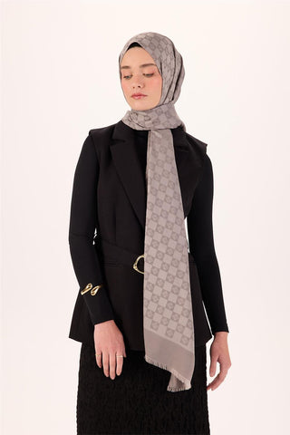 Pamuk Karışımlı Liva Şal Açık Gri Desenli Tok Duruşlu Nefes Alan 90X200