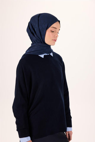 Pamuk Polyester Liva Şal Lacivert Dokulu Nefes Alan 90X200