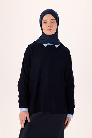 Pamuk Polyester Liva Şal Lacivert Dokulu Nefes Alan 90X200