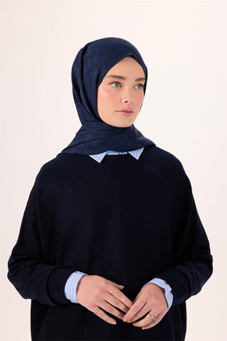 Pamuk Polyester Liva Şal Lacivert Dokulu Nefes Alan 90X200