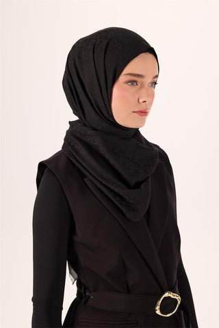 Pamuk Polyester Liva Şal Siyah Dokulu Nefes Alan 90X200