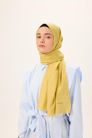 Pamuk Polyester Liva Şal Sarı Nefes Alan Dokulu 90X200