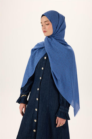 Pamuk Polyester Liva Şal İndigo Nefes Alan Dokulu 90X200