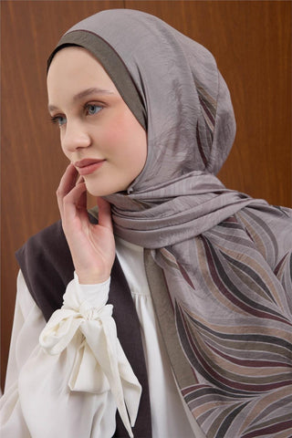 Viskon Mayda Şal Gümüş-Haki Dalga Desenli Tok Duruşlu 190X70 - Mayda Şal - | Silk Home