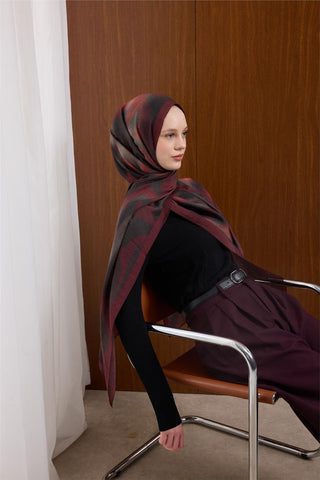 Mayda Viscose Shawl, Anthracite-Burgundy, Wave Pattern, Firm Structure, 190x70 cm.