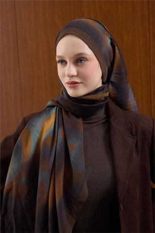 Mayda Viscose Shawl, Dark Brown-Tan, Wave Pattern, Firm Fit, 190x70 cm.
