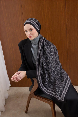 Viskon Mayda Şal Gümüş Zincir Desenli Tok Duruşlu 190X70 - Mayda Şal - | Silk Home
