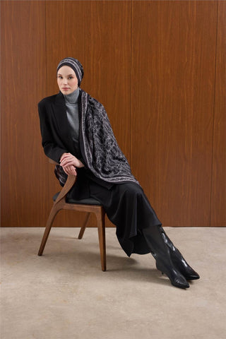 Viskon Mayda Şal Gümüş Zincir Desenli Tok Duruşlu 190X70 - Mayda Şal - | Silk Home