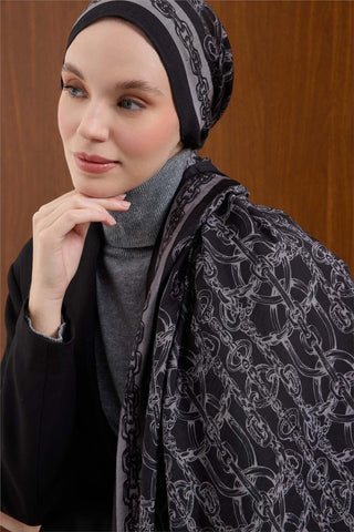 Viskon Mayda Şal Gümüş Zincir Desenli Tok Duruşlu 190X70 - Mayda Şal - | Silk Home