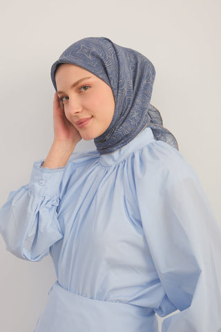 Monare Eşarp Etnik Desen Gece Mavisi