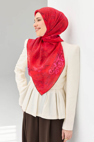 Monare Eşarp Etnik Motif Bayrak Kırmızı 90x90