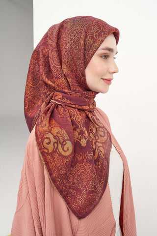 Monare Eşarp Etnik Motif Mürdüm 90x90