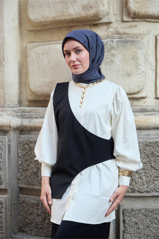 Monogram Pamuk İpek Eşarp Lacivert-Beyaz Desenli Tok Duruşlu 90X90 - Monogram Pamuk İpek Eşarp - | Silk Home