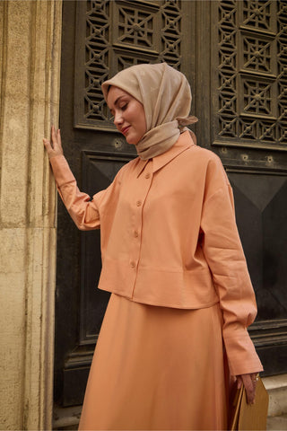 Monogram Pamuk İpek Eşarp Somon Tonlu Desenli Tok Duruşlu 90X90