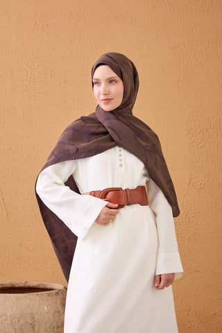 Naia Pamuk Şal Halat Kahve-Mor - Naia Şal - | Silk Home