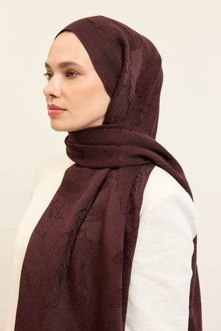 Naia Pamuk Şal Çiçek Desen Acı Kahve - Naia Şal - | Silk Home