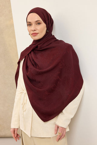 Naia Pamuk Şal Çiçek Desen Bordo - Naia Şal - | Silk Home