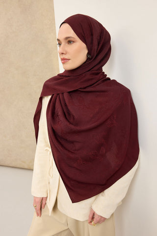 Naia Pamuk Şal Çiçek Desen Bordo - Naia Şal - | Silk Home
