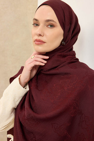 Naia Pamuk Şal Çiçek Desen Bordo - Naia Şal - | Silk Home