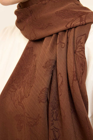 Naia Pamuk Şal Çiçek Desen Çikolata Kahve - Naia Şal - | Silk Home