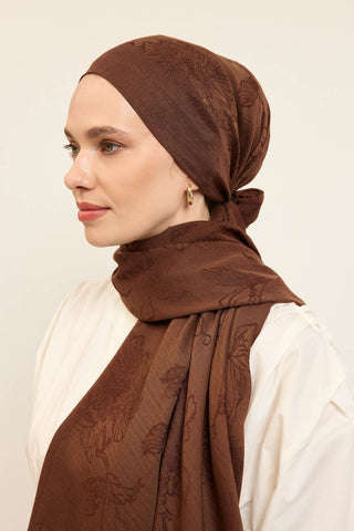 Naia Pamuk Şal Çiçek Desen Çikolata Kahve - Naia Şal - | Silk Home