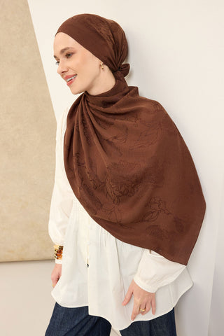Naia Pamuk Şal Çiçek Desen Çikolata Kahve - Naia Şal - | Silk Home