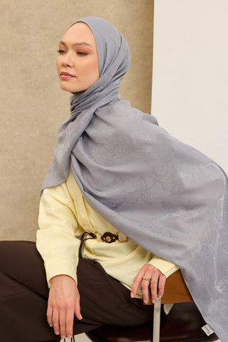 Naia Pamuk Şal Çiçek Desen Gri - Naia Şal - | Silk Home