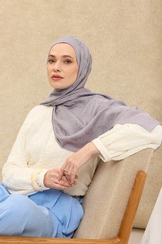 Naia Pamuk Şal Çiçek Desen Gümüş - Naia Şal - | Silk Home