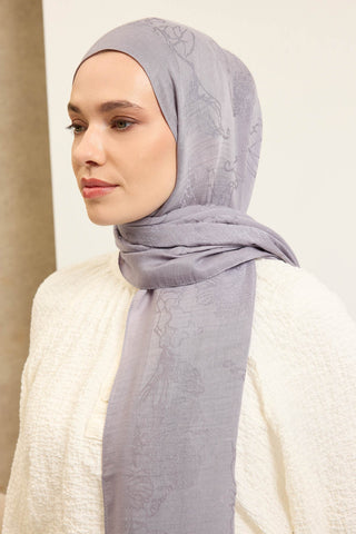 Naia Pamuk Şal Çiçek Desen Gümüş - Naia Şal - | Silk Home
