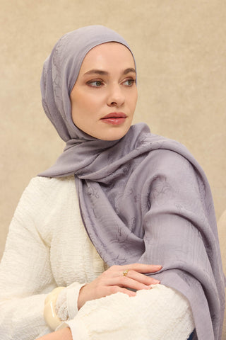 Naia Pamuk Şal Çiçek Desen Gümüş - Naia Şal - | Silk Home