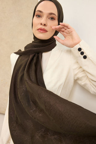 Naia Pamuk Şal Çiçek Desen Koyu Yeşil - Naia Şal - | Silk Home