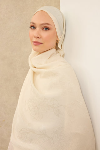 Naia Pamuk Şal Çiçek Desen Krem - Naia Şal - | Silk Home