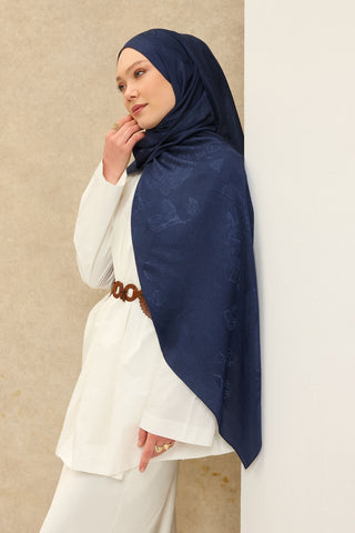 Naia Pamuk Şal Çiçek Desen Lacivert - Naia Şal - | Silk Home