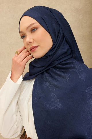 Naia Pamuk Şal Çiçek Desen Lacivert - Naia Şal - | Silk Home