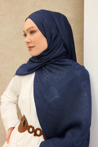 Naia Pamuk Şal Çiçek Desen Lacivert - Naia Şal - | Silk Home