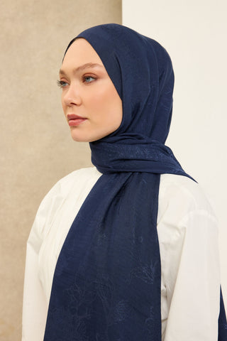 Naia Pamuk Şal Çiçek Desen Lacivert - Naia Şal - | Silk Home