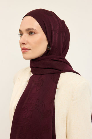 Naia Pamuk Şal Çiçek Desen Mürdüm - Naia Şal - | Silk Home