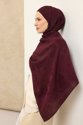 Naia Pamuk Şal Çiçek Desen Mürdüm - Naia Şal - | Silk Home