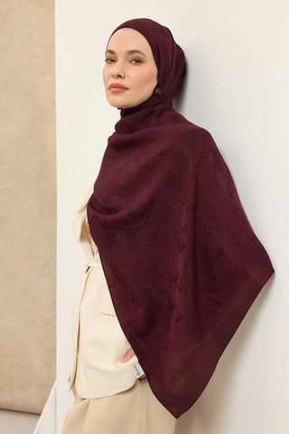 Naia Pamuk Şal Çiçek Desen Mürdüm - Naia Şal - | Silk Home