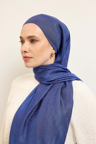 Naia Pamuk Şal Çiçek Desen Saks - Naia Şal - | Silk Home