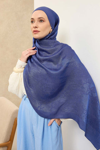 Naia Pamuk Şal Çiçek Desen Saks - Naia Şal - | Silk Home