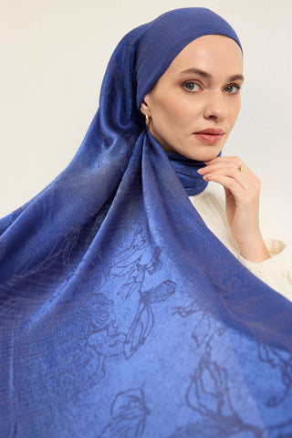 Naia Pamuk Şal Çiçek Desen Saks - Naia Şal - | Silk Home