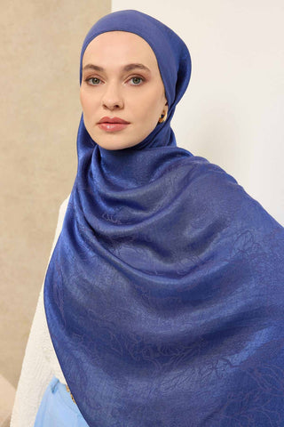 Naia Pamuk Şal Çiçek Desen Saks - Naia Şal - | Silk Home