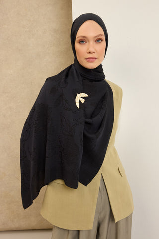 Naia Pamuk Şal Çiçek Desen Siyah - Naia Şal - | Silk Home