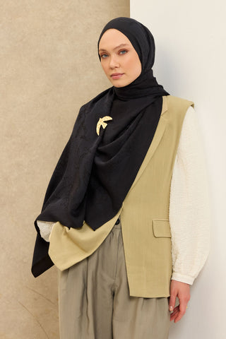 Naia Pamuk Şal Çiçek Desen Siyah - Naia Şal - | Silk Home