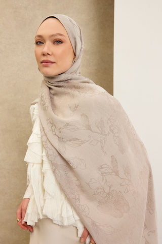 Naia Pamuk Şal Çiçek Desen Taş - Naia Şal - | Silk Home