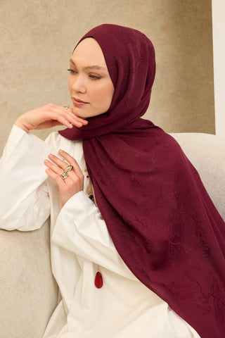 Naia Pamuk Şal Çiçek Desen Vişne - Naia Şal - | Silk Home