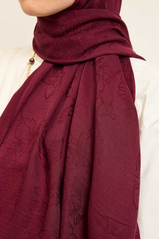 Naia Pamuk Şal Çiçek Desen Vişne - Naia Şal - | Silk Home