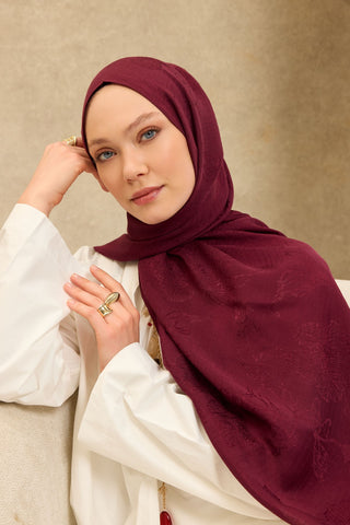 Naia Pamuk Şal Çiçek Desen Vişne - Naia Şal - | Silk Home